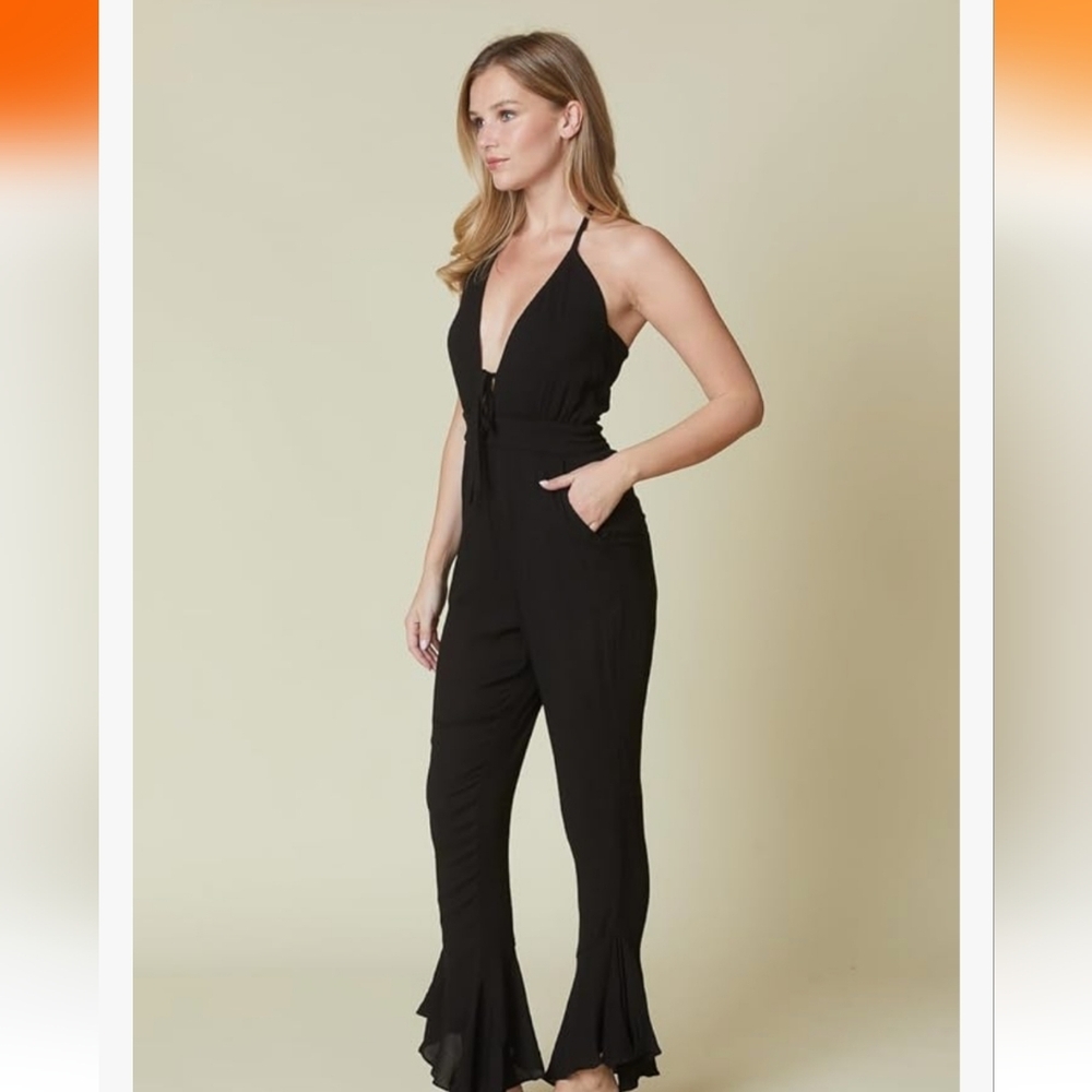 Women's Halter Ruffle Leg Jumpsuit - Picture 3 of 6
